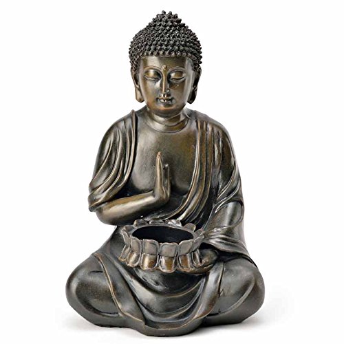 Deko BUDDHA Teelichthalter Figur Statue Skulptur FENG SHUI 24 cm Garten NEU