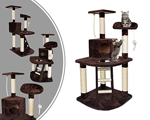 Leogreen - Árbol para Gatos, Poste Rascador para Gatos, 120 cm, 4 plataformas, Marrón, Material: MDF, Accesorios: Cuerda + ratón