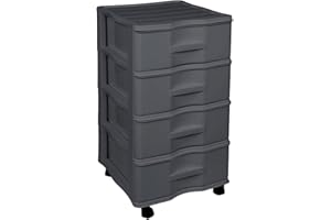 Acan Tradineur - Cajonera de Almacenamiento Wagon - 4 Cajones - Torre de Almacenamiento Multiusos para Oficina, hogar, Escuela, etc - 67,5 x 37 x 39 cm - Color Gris