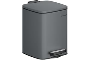 SONGMICS 6-litrowy kosz na odpady kosmetyczne, kosz łazienkowy, mały kosz na śmieci, kosz pedałowy, do małych przestrzeni, z pokrywą, zamykany cicho, stalowy, szary łupkowy LTB590G02