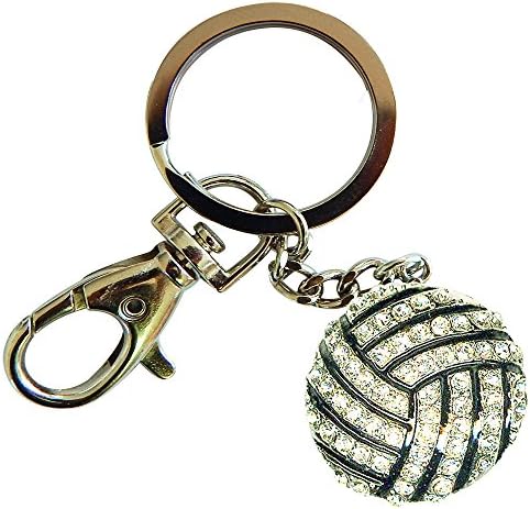 Sports Novelties Volleyball Shaped Bling Keychain, White/Black