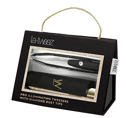 Black PRO Illuminating Tweezers & Mirrored Carry Case with Diamond Dust Tips