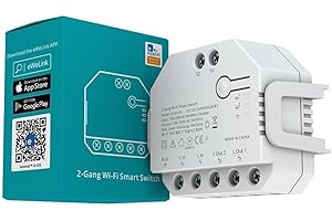 GeDi - Interruttore Intelligente DUAL R3 2-Gang 2-Way Smart, Modulo Automazione Domestica APP e Controllo Vocale, Wi-Fi, 3 Modalità, Porte, Tende, Luci, Elettrodomestici