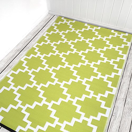 Green Decore 180 x 270 cm „Solitude“ Wendbarer Öko-Teppich aus recyceltem Kunststoff (Plastik) für Innen und Außen / Federleicht – Sellerie-Grün / Weiß - 5