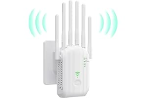 Répéteur WiFi Puissant, amplificateur WiFi de dernière Technologie avec 6 antennes Couvrant Une superficie de10 000 m²,2 Ports LAN,répéteur WiFi pour la Maison et Le Bureau（Blanc）