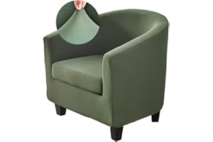 Highdi Tub Chair Cover 2 Piece Solid Color Armchair Slipcovers with Seat Cover High Stretch Removable Washable Bucket Chair Covers Furniture Protector for Club Bar Office Reception (Army Green)