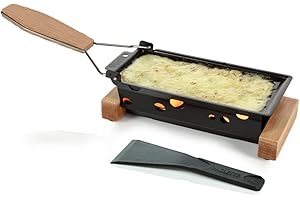‎BOSKA Boska Raclette 2 Personen Oslo - Mini raclette für Zwei Teelichter - Charakteristisch Holz mit Spachtel [Verleih Leckereien mit Geschmolzenem Käse oder Gegrilltem Gemüse] [Antihaftbeschichtung]