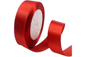 POPOYU 23m Red Ribbon 25mm for Gift Wrapping, Satin Ribbon Red Christmas Ribbon Decorative Balloon Ribbon Cake Ribbon Fabric Thick Ribbon for Crafting Hair Bow Baby Shower Wedding Cake Decorations