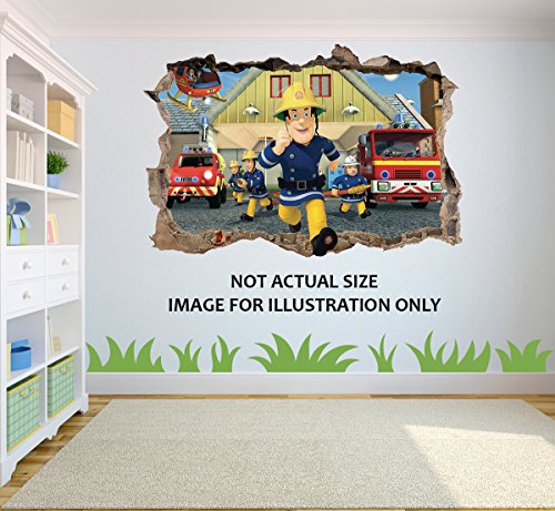 Feuerwehrmann Sam Loch in 3D Effekt Wandaufkleber geeignet für Kinder Schlafzimmer Wände, Türen und Fenstern. - XXXL 130cm x 89cm