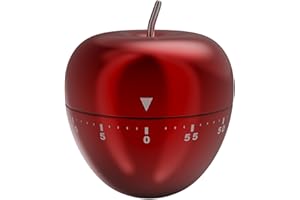 PIZZACRAFT Timer a Mela Meccanico - 60 Minuti Timer Cucina Acciaio Inox con Allarme, Senza Batteria per Cucina Palestra Studio