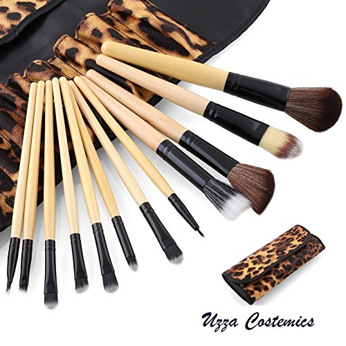 Uzza Foundation Brush Set Kit - 12 Pieces Premium Cosmetic Makeup Brush Set - Foundation Eye Shadow Blush Concealer Brush Cosmetic Tool Kit Set Brush With Bag (Brown)