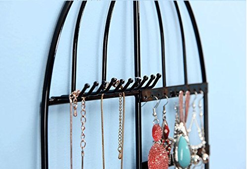 dingdangbell schwarz Birdcage Form Wandhalterung 10 Haken Jewelry Organizer Kleiderbügel Halskette Ohrringe Schmuck Display Ständer - 2