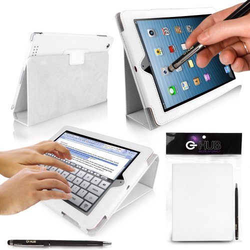 Case für 'Das neue iPad' 3 - G-HUB WEIß GeniusCover Tasche Folio für das neue iPad HD 3rd Generation iPad freigegeben März 2012, mit integrierter Standfunktion und magnetischen Schlaf Sensor. Auch kompatibel mit Apple iPad 2. Jetzt mit BONUS-Geschenk: G-HUB ProPen Stylus.