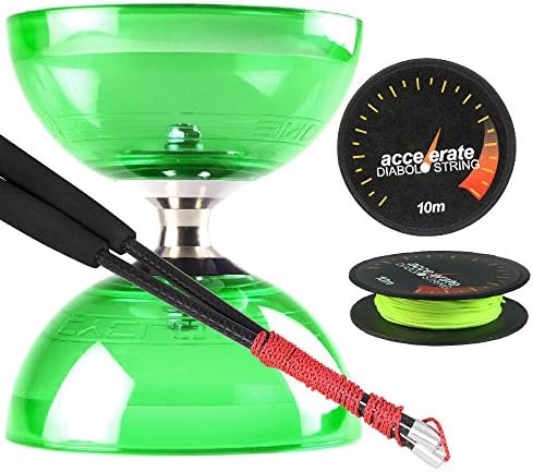 Green Cyclone Quartz 2 Diabolo w/ Carbon Fibre Diablo Sticks &amp; Accelerate Diabolo String Set