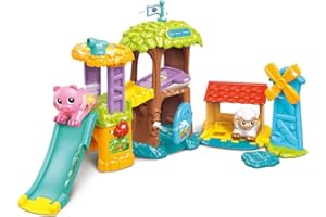 VTech - Tut Tut Animo Bisous Super Maison Toboggan - Ferme Jouet Enfant avec Violette, la Vache Pipelette - Jouet Musical et Sonore - Cadeau Enfant de 1 an à 5 Ans - Contenu en Français