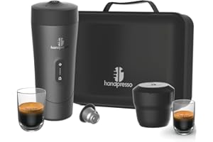 Handpresso Auto Set | cafetiere de voyage à batterie USB-C | capsule expresso & capsule réutilisable café moulu | malette compacte - cafetiere portable - 2 tasses - poubelle - cable USB - serviette