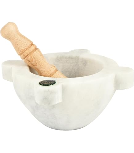 Mortaio In Marmo Bianco Relaxdays – 8x10x10 Cm, Robusto E Durevole, Con Pestello, Per Spezie Ed Erbe Aromatiche