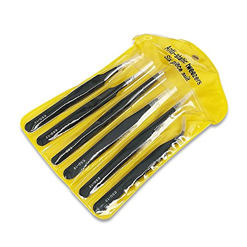 iNeith ESD Pinzetten 6 in 1 Antistatisch Pinzette Edelstahl Präzisions Reparatur Werkzeug für Computer Elektronische Reparaturen Schmuck Labor Präzisionsarbeit - 6