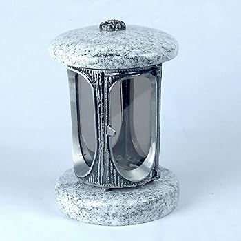 Grablampe Mit Kreuz & Vase Aus Granit – Messingfarben, Antik, Witterungsbeständig, Für Draußen
