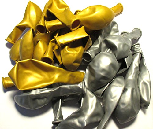 50 x Luftballons je 25 Silber und Gold metallic – ca. Ø 28cm – 50 Stück – Ballons als Deko, Party, Fest, Silvester – Farbe Gold Metallic & Silber metallic – für Helium geeignet – twist4® - 2