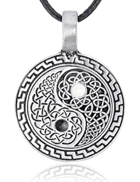 Llords Schmuck | keltisches Yin Yang Symbol Anhänger Halskette in irischem Knoten Design + Versilberter Verschluss...