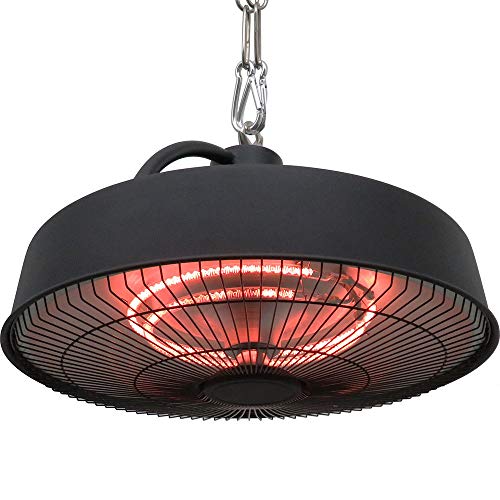 Chauffage Suspendu électrique Ø48cm Parasol Chauffant Infrarouge en Aluminium Design Industriel Noir avec télécommande - 2100W