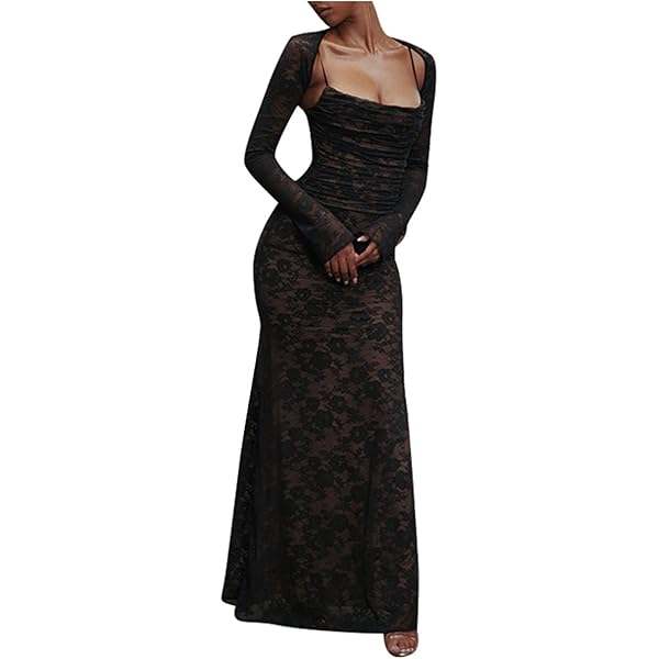 Sukiglam Sexy damesjurk, lange jurk van transparant kant, mouwloos, elegant, nauwsluitend, maxi-jurk met hoge split, avondjurk, ceremonie, party, cocktail, Bourgondië, XL