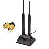 Eightwood External Wifi Antenna 2.4G / 5.8G Dual Band Magnetic Base 6dBi RP-SMA Adapter 2m Compatible for Huawei Netgear Tp-l