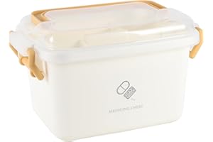 Gzsekken Medicine Storage Box,Plastic First Aid Box with Handle and Removable Tray, Lockable Medicine Organizer Box First Aid Box with Clear Lid Clip Locked- BPA Free,Yellow L23 x W16 x H14cm