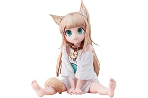 Jiumaocleu Kinako Figura de estatua modelo, figura de acción de anime de postura sentada, cara cambiable, hecha a mano, decoración de escritorio coleccionable para fanáticos