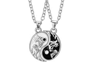 Houhounb 2 Stück Yin Yang Paar Halskette Taichi BFF Kette Freundschaftsketten Ying Yang Anhänger Kette Drachen Schnitzen Schmuck Ketten für beste Freunde,Liebhaber und Couple Geschenke