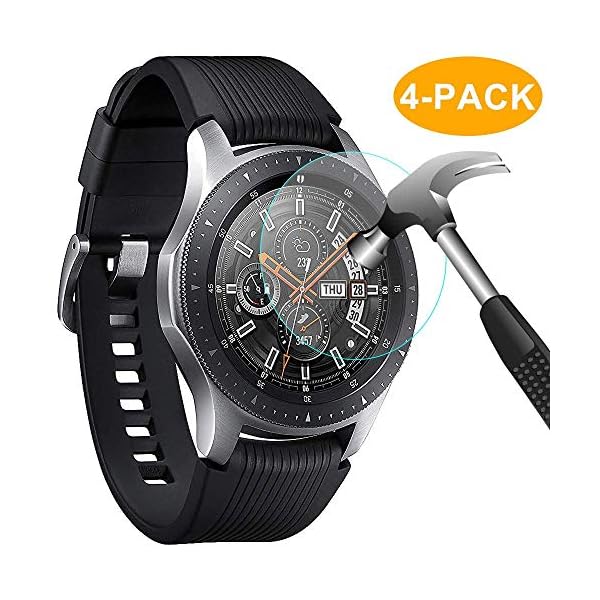 CAVN [4-Stück] Panzerglas Kompatibel mit Samsung Galaxy Watch 46mm /Gear S3 Frontier /Classic Schutzfolie, Wasserdichtes Glas Schutz Displayschutzfolie 46 mm Gear S3 [Anti-Kratzen] [Anti-Bläschen]