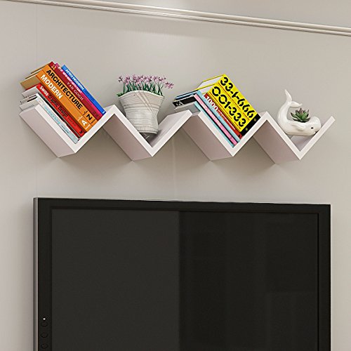 Costway 2er-Set Wandregal Bücherregal Dekoregal Wandboard Wandablage Wandschrank Holzregal Hängeregal W-Form Farbwahl (weiß)