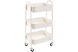 ‎DOEWORKS DOEWORKS Rollwagen Metall Servierwagen mit Rollen 3 Etagen Küchenwagen Bastelwagen Rollwagen Küche Aufbewahrungswagen für Wohnzimmer Schlafzimmer Badezimmer Büro, Weiß