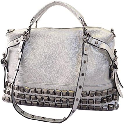 Leather Handbags Tote Bag Shoulder bag With Rivet For Women (gray)