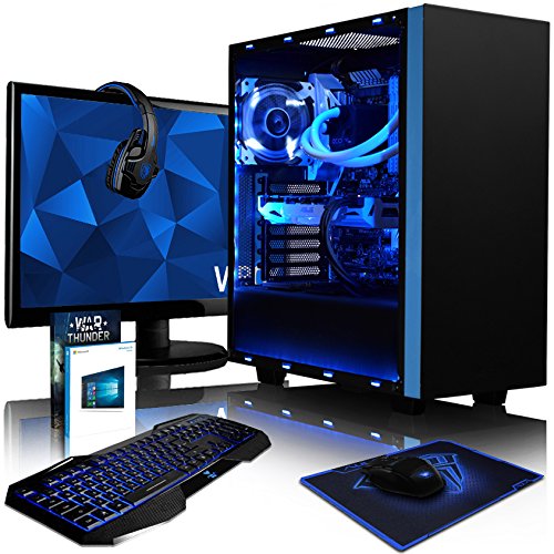 VIBOX Voxel GL750-144 Komplett-PC Paket Gaming PC - 4,5GHz Intel i7 Quad Core CPU, GTX 1050 GPU, Super, Wassergekühlter Desktop Gamer Computer mit Spielgutschein, 22" HD Monitor, Gamer Tastatur & Mouse, Windows 10, Blau Innenbeleuchtung, lebenslange Garantie* (4,2GHz (4,5GHz Turbo) Superschneller Intel i7 7700K Kabylake Quad 4-Core Prozessor CPU, Nvidia GeForce GTX 1050 2GB Grafikkarte GPU, 32GB Crucial Ballistix 2400MHz RAM, Kingston 480GB SSD, 3TB Festplatte, Alphacool Eisbaer Wasserkühler)