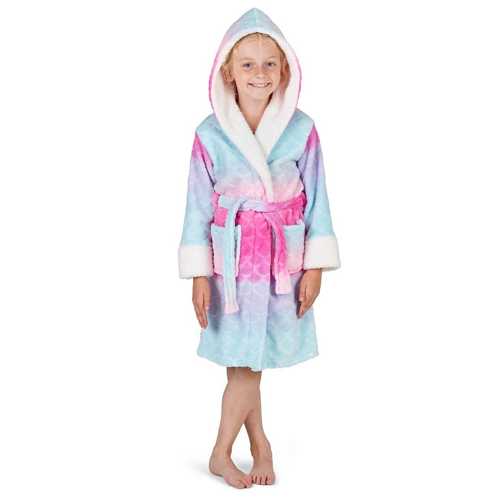 CityComfort-Peignoir-Enfant-Garon-Fille-Peignoirs-Enfants-avec-Capuche-Robe-de-Chambre-Serviette-Sortie-de-Bain-Motif-Licorne-Sirne-Chat-Gris-Rose-ou-Violet