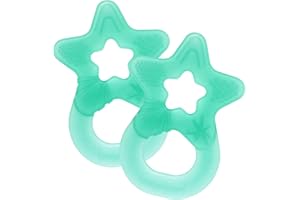 Dentistar Juego de 2 mordedores para bebé y niños desde 3 meses – Juguete mordedores bebe blanda para masaje y desarrollo dental – Aro mordedor bebe con asa – Verde Turquesa