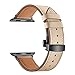 Produktbild Vamoro Lederarmband Ersatzband Ersatz Uhren-Armband Schwarze Schmetterlingsschnalle Lederarmbanduhr für Apple Watch 4 44mm(Beige)