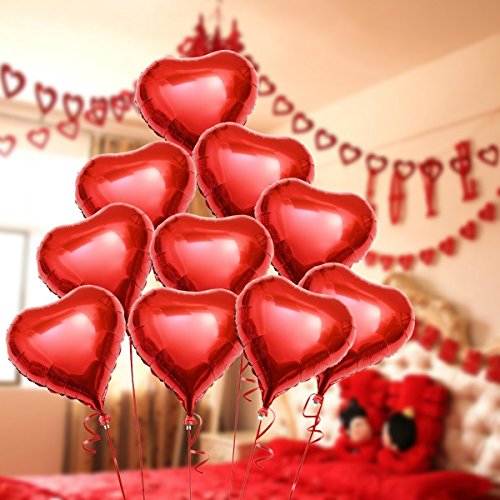 tankerstreet Folie Ballons, rot Form Luftballons Herz mit Seilen, Ballons Helium für Vorschläge Valentinstag Hochzeit Verlobungsring Frauen Mädchen Baby Dusche Geburtstag Dekoration 100 Stück - 3