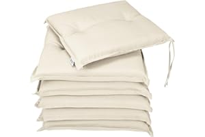 Detex Ensemble de 6 Coussins Boston de Chaise de Jardin Crème Coussin de siège de Jardin en Polyester intérieur extérieur
