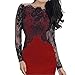 Produktbild Btruely Kleid Damen Elegant Rockabilly Kleid Trägerlos Partykleid Bodycon Cocktailkleid Elegant Langarm Abenkleid Vintage Pencil Kleid Maxikleid Spitzenrock A-Linie Kleid (XXL, Rot)