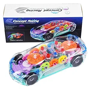 Taufa Villa 3D Musical Led Transparent car Toy for Kids boy Girls with 360 Degree Rotation, Gear Simulation Mechanical Car Technology Sound & Light Toys for Kids Boys & Girls Toys & Games