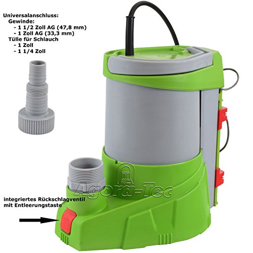 Agora-Tec® AT-Tauchpumpe clear water 250W-vario-control (flachsaugend auf 1 mm) stufenlos einstellbarer integrierten Schwimmerschalter) mit Rückschlagventil und max: 0,4 bar und max: 3000l/h - 3