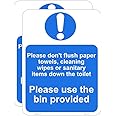 Haobase 2 Pcs Please Do Not Flush Paper Towels, Cleaning Wipes Or Sanitary Items Down The Toilet Please Use The Bin Provided Sign - Self Adhesive Vinyl (20cm x 15cm)