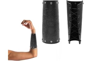 GNHG Leder Armschienen Gauntlet Armband Mittelalterliche Rüstung Wikinger Handgelenk Band Guards Armschutz Bogenschießen Schnalle Armschienen Unisex Ledermanschetten Armband(Schwarz) 2 Stück