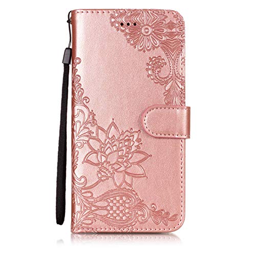 Preisvergleich Produktbild Homikon PU Leder Hülle Schön Spitze Schutzhülle Brieftasche Ledertasche Bookstyle Lanyard Weiche Handyhülle Kunstleder Lederhülle Silikon Tasche Kompatibel mit Huawei P30 Pro - Roségold