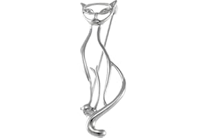 Alexander Castle 925 Sterling Silver Cat Brooch for Women - 60mm x 25mm Silver Brooch Pin with Jewellery Gift Box