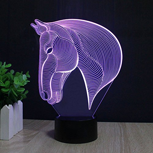 Pferd 3D Optische Illusions-Lampen, FZAI Tolle 7 Farbwechsel Acryl berühren Tabelle Schreibtisch-Nachtlicht mit 150 cm USB-Kabel für Kinder Schlafzimmer Geburtstagsgeschenke - 6