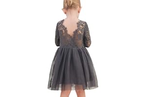 Ugitopi Vestido de Princesa de Tul sin Espalda de Encaje para Niñas